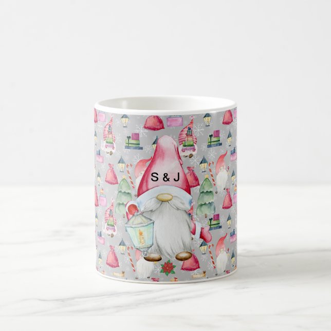 Monogram Santa Gnome for Christmas Pattern Silver Kaffeetasse (Mittel)