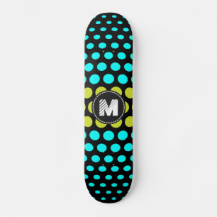 Monogram Säuregrün & Aqua Punkte Muster Skateboard
