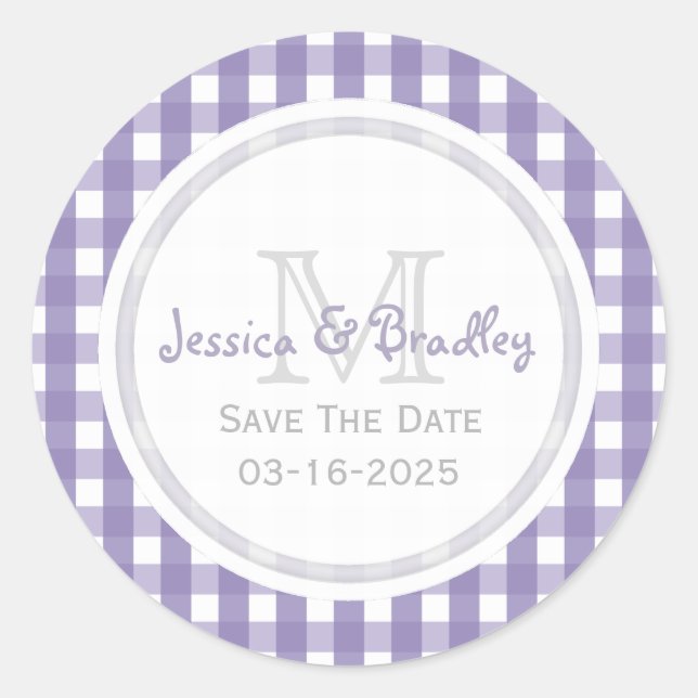 Monogram Save the Date Stickers Gingham PW (Vorderseite)