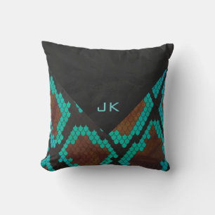 Monogram Schlange Braun und Türkis Druck Kissen