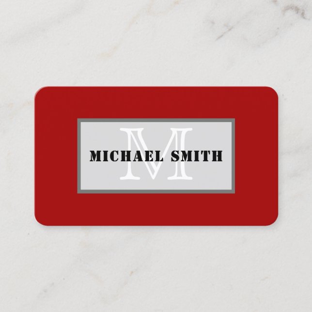 Monogram Schlicht Dark Candy Apple Red Background Visitenkarte (Vorderseite)