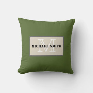 Monogram Schlicht Dark Olive Green Hintergrund Kissen