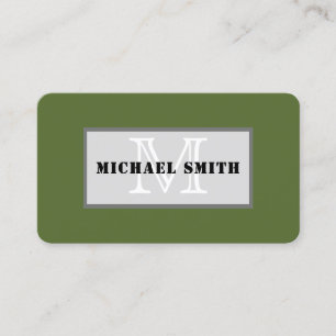 Monogram Schlicht Dark Olive Green Hintergrund Visitenkarte