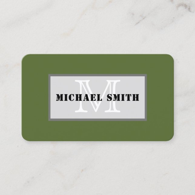 Monogram Schlicht Dark Olive Green Hintergrund Visitenkarte (Vorderseite)