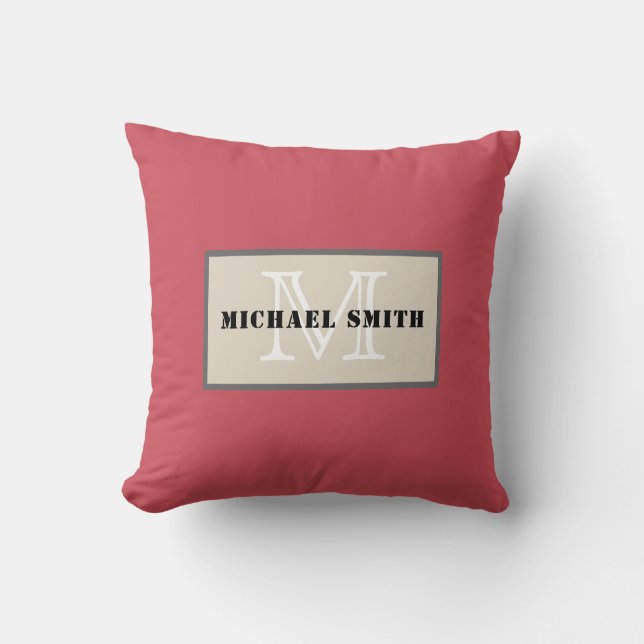Monogram Schlicht Dark Terra Cotta Background Kissen (Vorderseite)