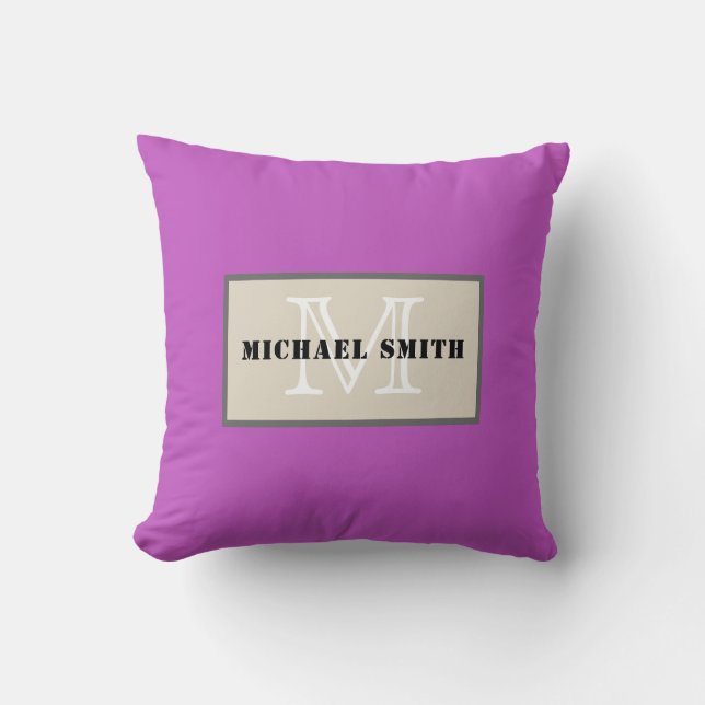 Monogram Schlicht Deep Fuchsia Hintergrund Kissen (Vorderseite)