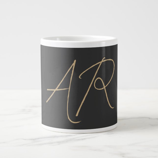 Monogram Schlicht Graubeige anpassen Jumbo-Tasse (Vorderseite)