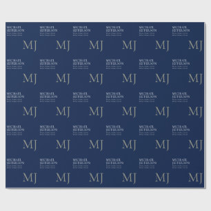 Monogram Schlichtes Dunkelblau Trendiges Geschäft Geschenkpapier