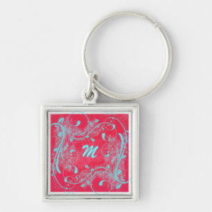 Monogram-Schlüsselanhänger für Red and Aqua Wirbel Schlüsselanhänger