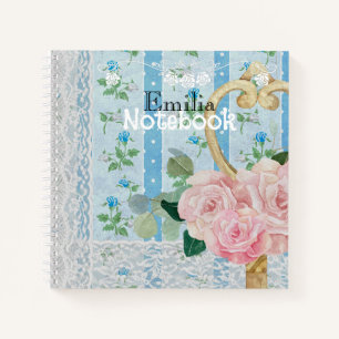 Monogram Schöne vintage Blumen Hintergrund Blau Notizbuch
