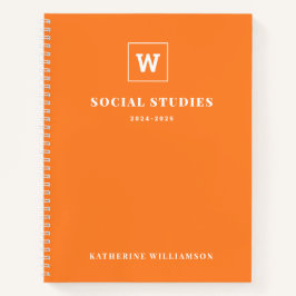 Monogram School Subject Student Orange Individuell Notizbuch