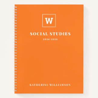 Monogram School Subject Student Orange Individuell Notizbuch