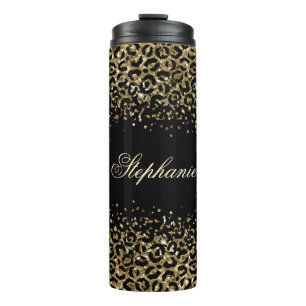 Monogram Schwarz Gold Leopardendruck Glitter-Overl Thermosbecher