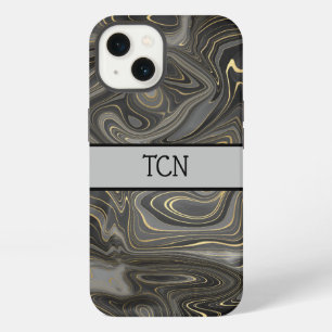 Monogram Schwarz Grau Gold Marmor Achat Schichtung iPhone 13 Hülle