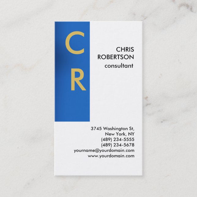 Monogram Schwarz-weiß Blue Schlicht Business Card Visitenkarte (Vorderseite)