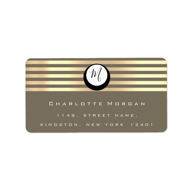 Monogram Schwarz-weiß Bronze Grau Gold UAWG Streif Adressaufkleber (Vorne)
