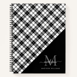 Monogram Schwarz-weiß Buffalo Kariert Girly Script Notizbuch