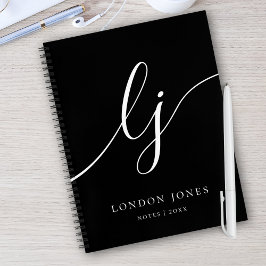 Monogram Schwarz-weiß Calligraphy 2 Initial Script Notizbuch