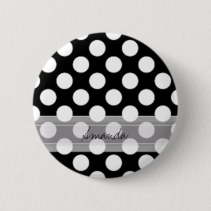 Monogram Schwarz-weiß Chic Polka Dot Muster Button