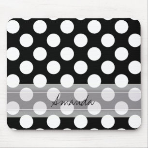 Monogram Schwarz-weiß Chic Polka Dot Muster Mousepad