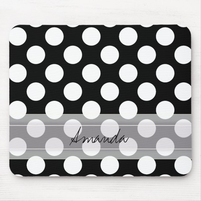 Monogram Schwarz-weiß Chic Polka Dot Muster Mousepad (Vorne)