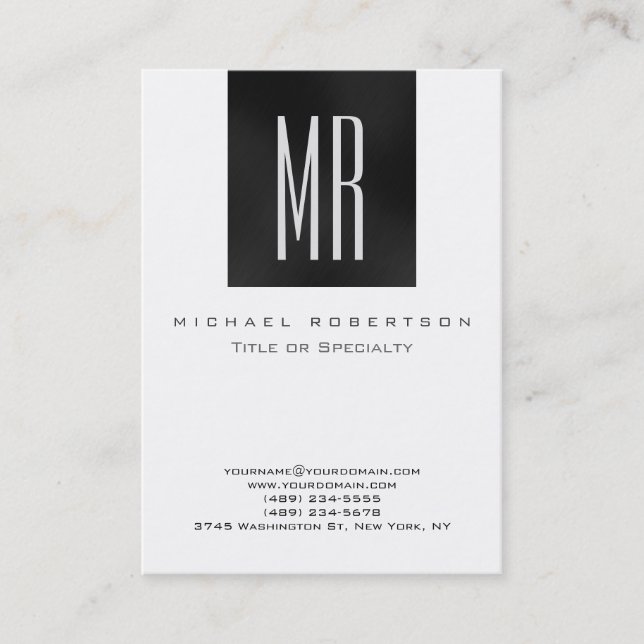 Monogram Schwarz-weiß Chubby Modern Business Card Visitenkarte (Vorderseite)