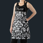 Monogram Schwarz-weiß Damask Schürze<br><div class="desc">Ein elegantes Schwarz-Weiß-Damast-Muster schmückt diese Backform-Schürze. Personalisieren Sie es mit Ihrem ersten Monogramm. Entworfen für Sie von BlackBerry Boulevard.</div>
