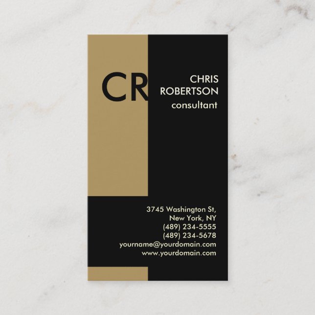 Monogram Schwarz-weiß Gold Business Card Visitenkarte (Vorderseite)