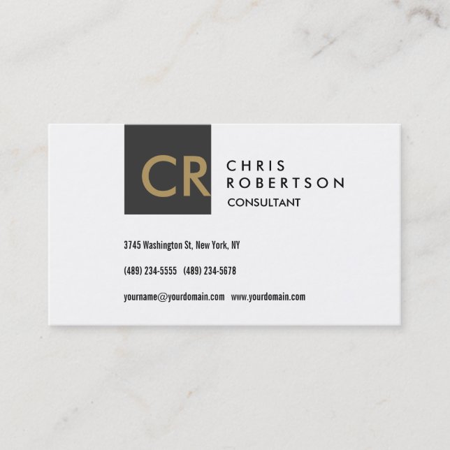 Monogram Schwarz-weiß Gold Business Card Visitenkarte (Vorderseite)