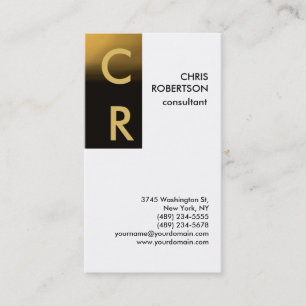Monogram Schwarz-weiß Gold Schlicht Business Card Visitenkarte