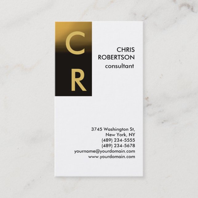 Monogram Schwarz-weiß Gold Schlicht Business Card Visitenkarte (Vorderseite)