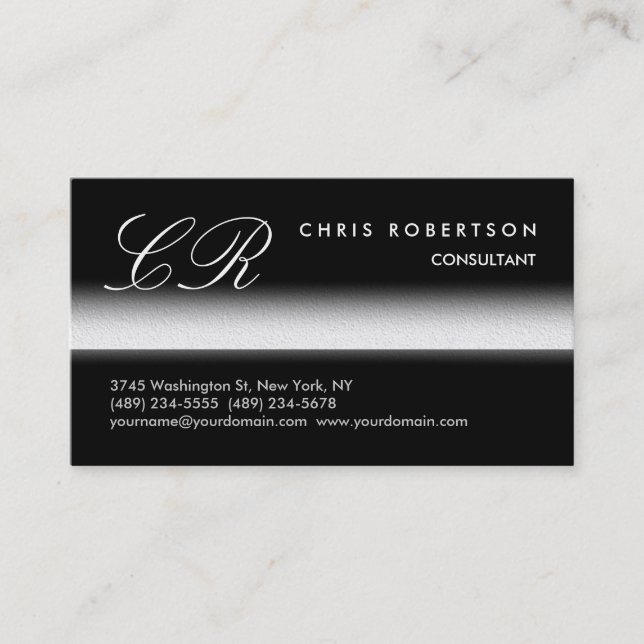 Monogram Schwarz-weiß Gray Trendy Business Card Visitenkarte (Vorderseite)