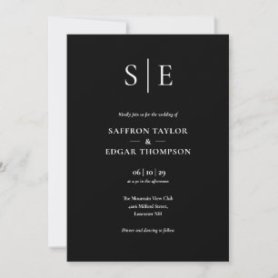 Monogram Schwarz-Weiß-Hochzeit Alles in Einem Einladung