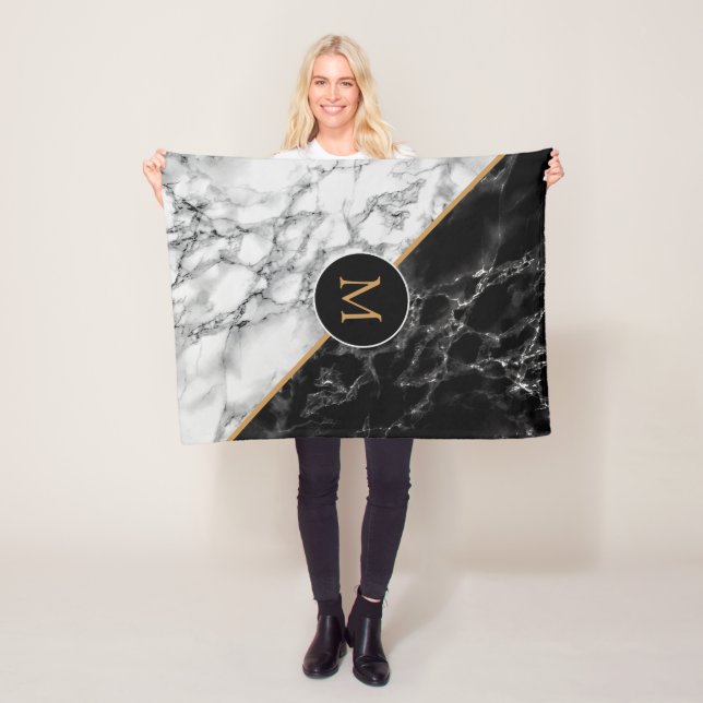 Monogram Schwarz-weiß Marble Fleece Blanket (Beispiel)