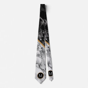 Monogram Schwarz-weiß Marble Modern Neck Tie Krawatte