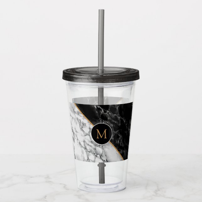 Monogram Schwarz-weiß Marbon Stone Acrylic Tumbler Acryltrinkbecher (Vorderseite)
