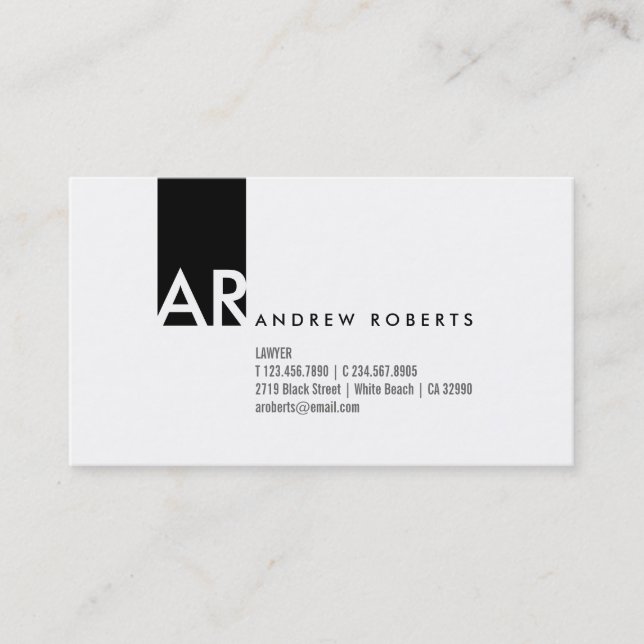 Monogram Schwarz-weiß Modern Business Card Visitenkarte (Vorderseite)