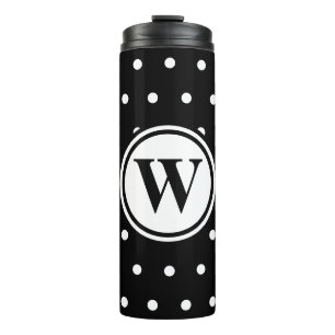 Monogram Schwarz-weiß Polka Dots Thermosbecher