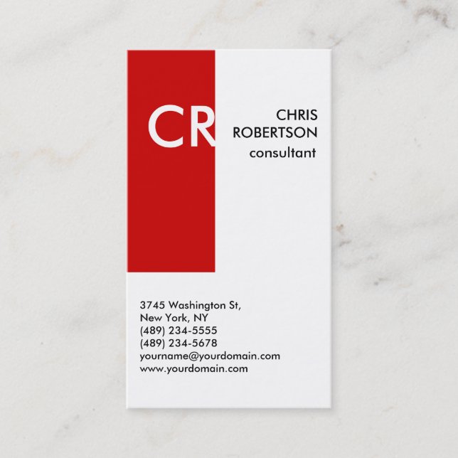 Monogram Schwarz-weiß Red Business Card Visitenkarte (Vorderseite)