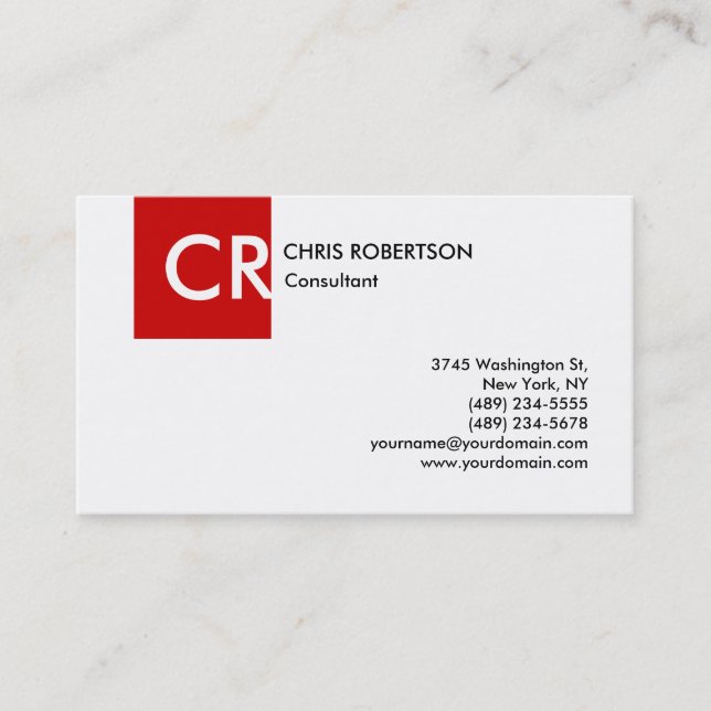 Monogram Schwarz-weiß Red Business Card Visitenkarte (Vorderseite)