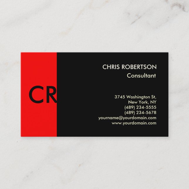 Monogram Schwarz-weiß Red Business Card Visitenkarte (Vorderseite)