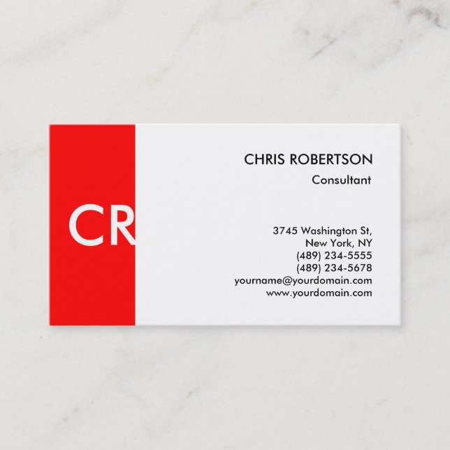 Monogram Schwarz-weiß Red Business Card Visitenkarte (Vorderseite)