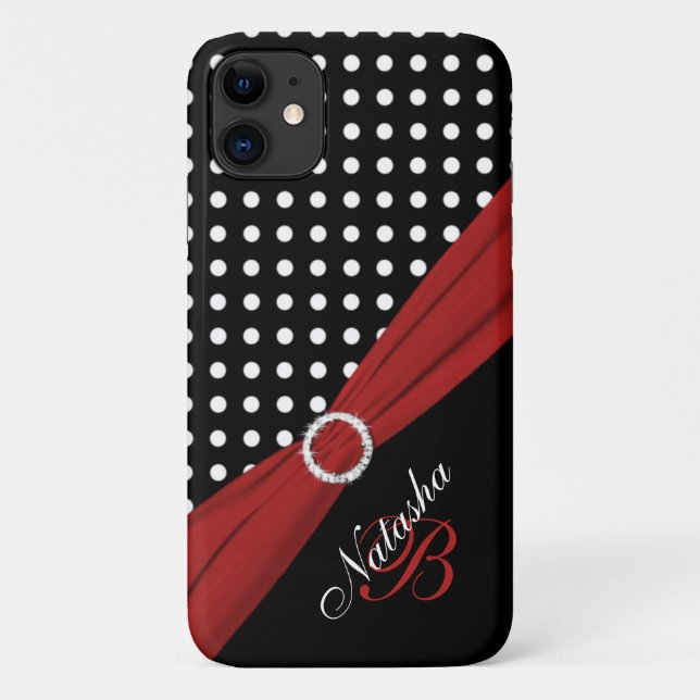 Monogram Schwarz-weiß Red Polka Dots iPhone 11 Fal Case-Mate iPhone Hülle (Rückseite)