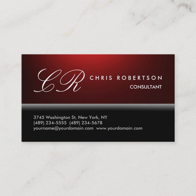 Monogram Schwarz-weiß Red Trendy Business Card Visitenkarte (Vorderseite)