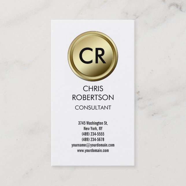 Monogram Schwarz-weiß Round Button Business Card Visitenkarte (Vorderseite)