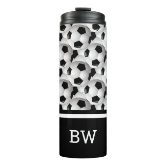 Monogram Schwarz-weiß Soccer Ball Muster Thermosbecher