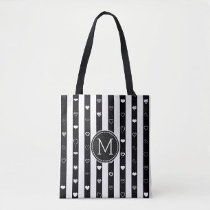 Monogram Schwarz-Weiß-Streifen Modernes Herz Muste