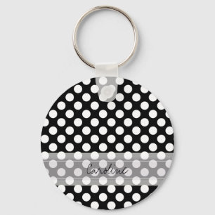 Monogram Schwarz-weiß Trendy Fun Polka Dot Muster Schlüsselanhänger