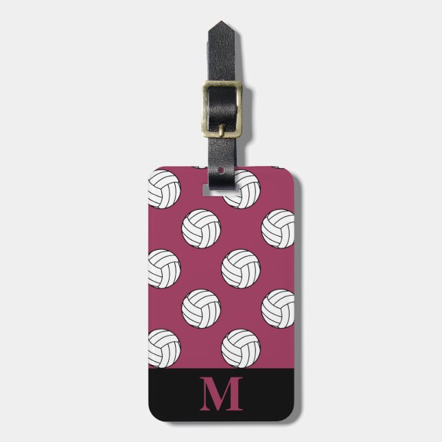 Monogram Schwarz-weiß Volleyball Balls Sangria Pin Gepäckanhänger (Vorderseite vertikal)