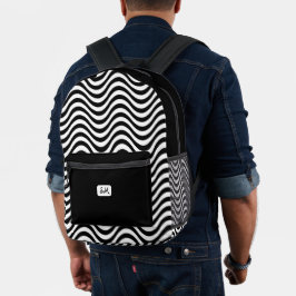 Monogram Schwarz-weiß Wavy Stripes Psychedelic Bedruckter Rucksack